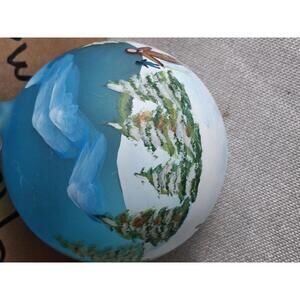 Hand-Painted Blown Glass Skiing and Winter Scene Christmas Ornament